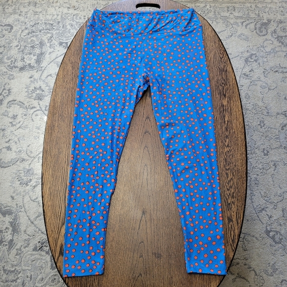 LuLaRoe Pants - LulaRoe Blue and Red Polka Dot Hi-Rise Legging Size Women's Tall and Curvy 12-22